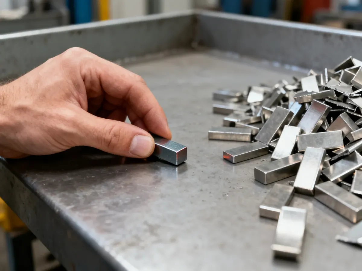 Testowanie kawałków stali nierdzewnej magnesem